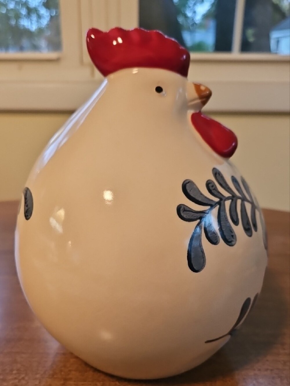 Scandinavian Ceramic Fat Hen Figurine Blue Floral Farmhouse Chicken Decor - Picture 2 of 7